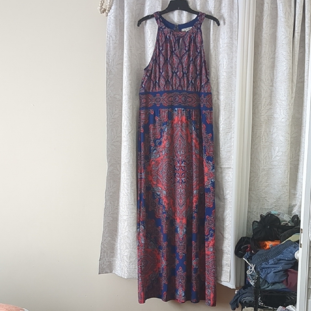 London Style Blue Halter Sundress Maxi